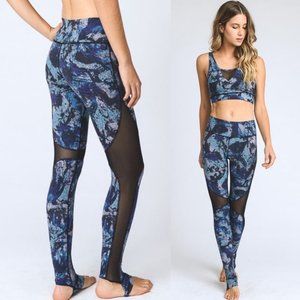 MONO B AP1667 Blue Side Mesh Stirrups Yoga Pants